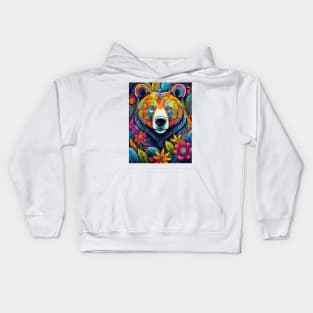 vibrant and colourful bear art design Kids Hoodie